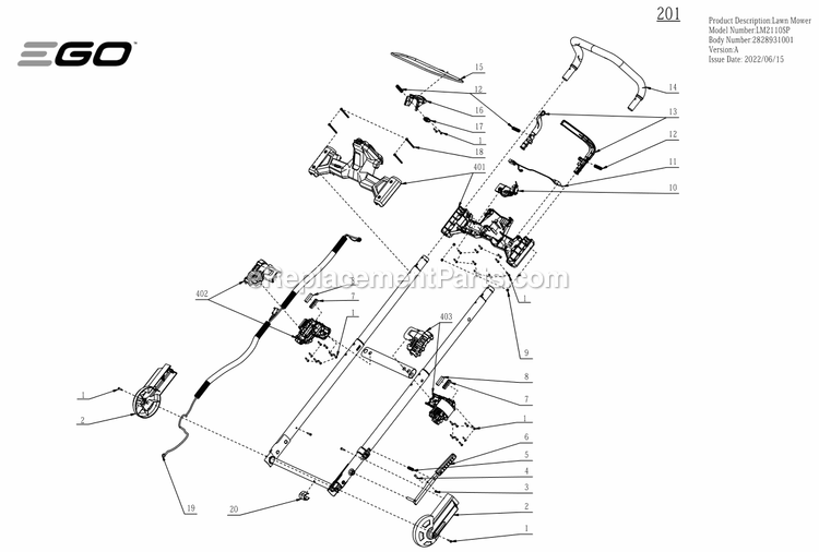Page B Diagram and Parts List for LM2110SP A Ego Lawn Mower