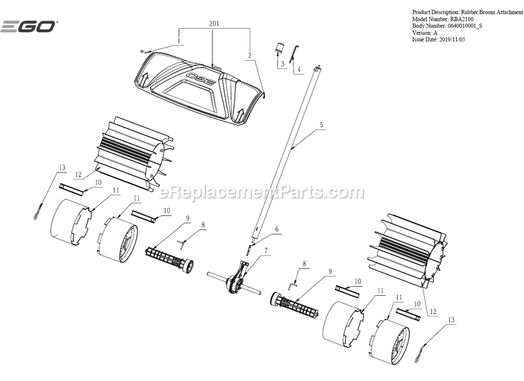 Page A Diagram and Parts List for RBA2100 A Ego Lawn Tractor Accessories
