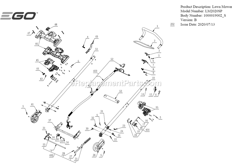 Page C Diagram and Parts List for LM2020SP B Ego Lawn Mower