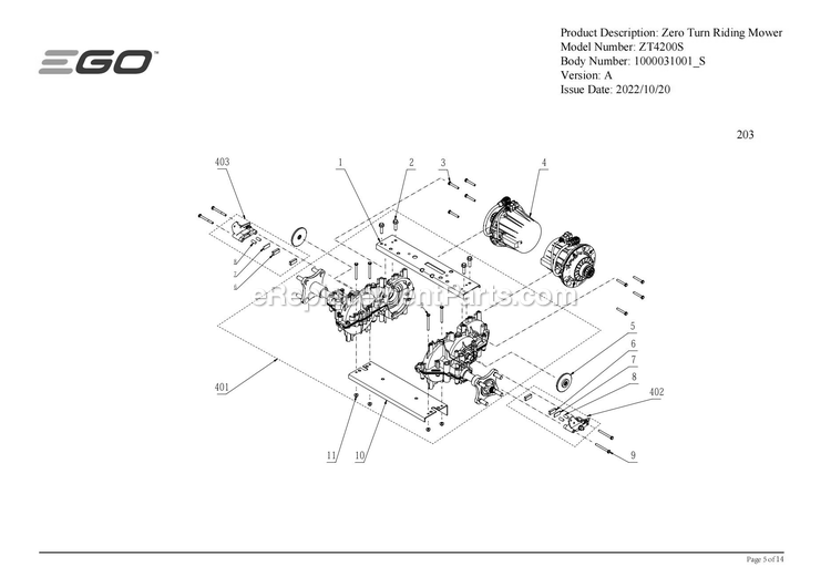 Page I Diagram and Parts List for ZT4200S A Ego Lawn Mower