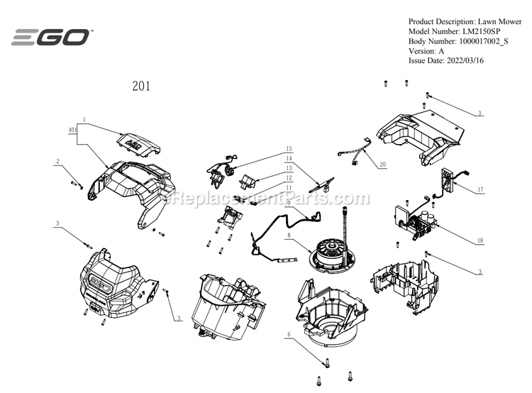 Page B Diagram and Parts List for LM2150SP A Ego Lawn Mower