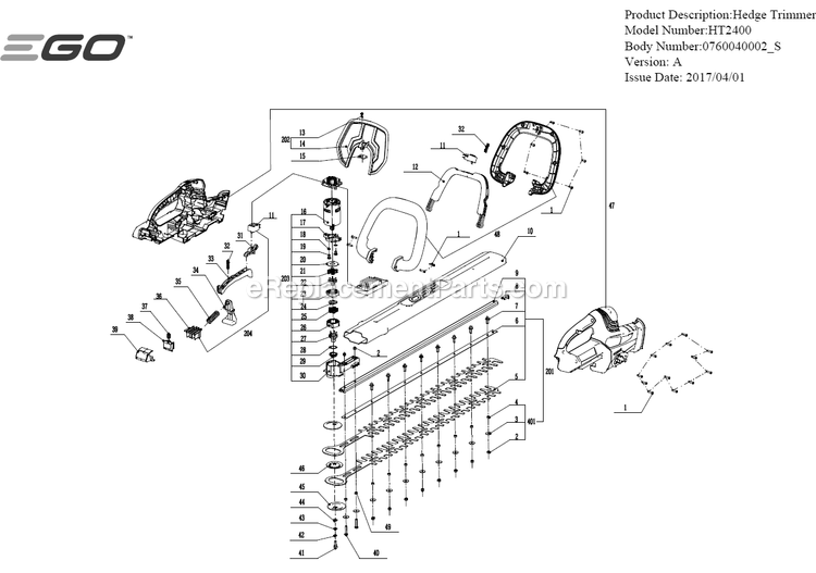 Page A Diagram and Parts List for HT2400 A Ego Hedge Trimmer