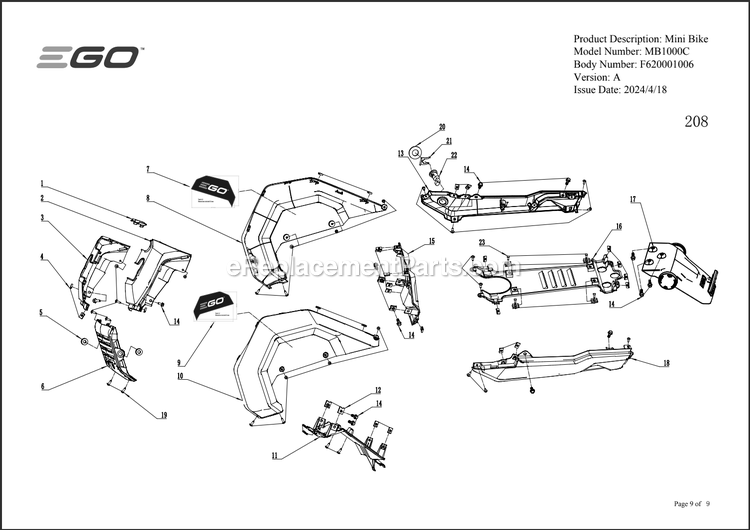 Page I Diagram and Parts List for MB1000C A Ego Lawn Tractor Accessories