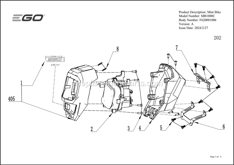 Page C Diagram and Parts List for MB1000C A Ego Lawn Tractor Accessories
