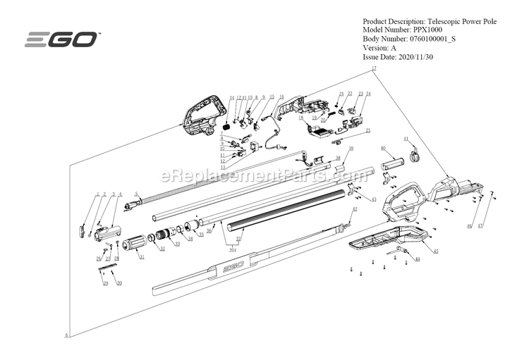 Page A Diagram and Parts List for PPX1000 A Ego Lawn Tractor Accessories