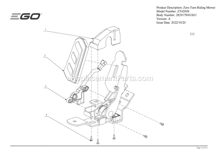 Page E Diagram and Parts List for ZT4200S A Ego Lawn Mower