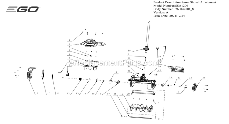 Page A Diagram and Parts List for SSA1200 A Ego Lawn Tractor Accessories