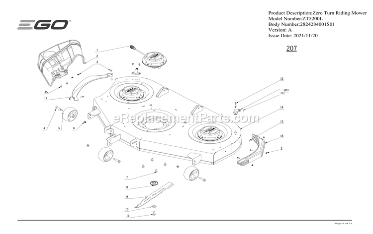 Page I Diagram and Parts List for ZT5200L A Ego Lawn Mower
