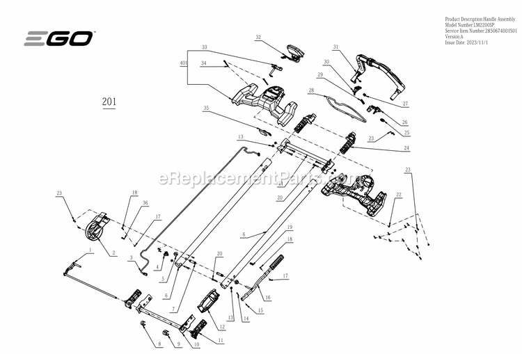 Page B Diagram and Parts List for LM2200SP A Ego Lawn Mower