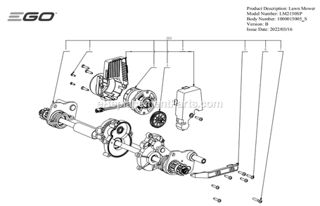 Page D Diagram and Parts List for LM2130SP B Ego Lawn Mower