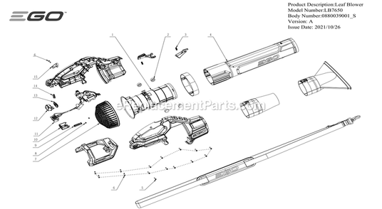 Page A Diagram and Parts List for LB7650 A Ego Leaf Blower / Vacuum
