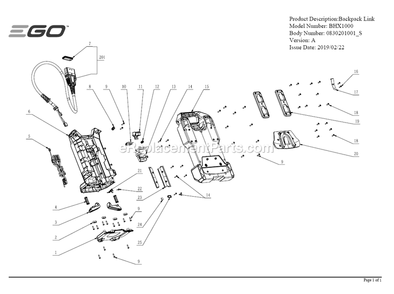 Page A Diagram and Parts List for BHX1000 A Ego Leaf Blower / Vacuum
