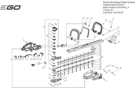 Page A Diagram and Parts List for HT2410 B Ego Hedge Trimmer