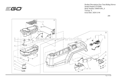 Page B Diagram and Parts List for ZT4200L A Ego Lawn Mower