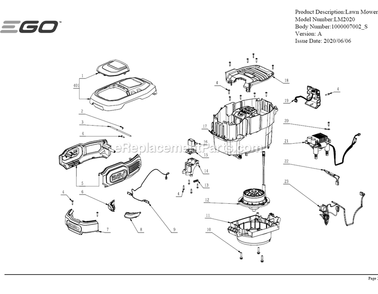 Page B Diagram and Parts List for LM2020 A Ego Lawn Mower