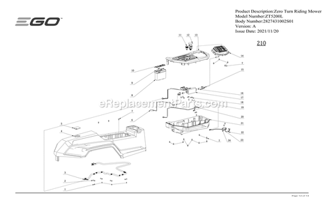 Page K Diagram and Parts List for ZT5200L A Ego Lawn Mower
