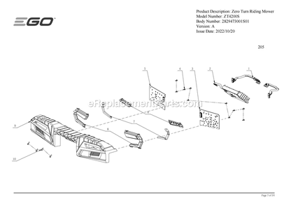 Page K Diagram and Parts List for ZT4200S A Ego Lawn Mower