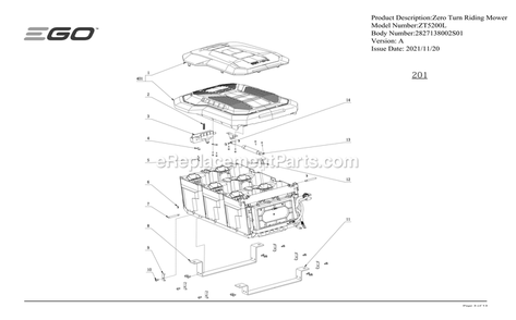 Page C Diagram and Parts List for ZT5200L A Ego Lawn Mower