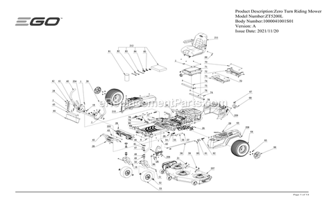 Page A Diagram and Parts List for ZT5200L A Ego Lawn Mower