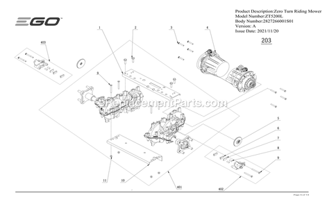 Page E Diagram and Parts List for ZT5200L A Ego Lawn Mower