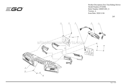 Page K Diagram and Parts List for ZT4200L A Ego Lawn Mower