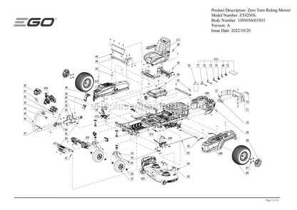 Page F Diagram and Parts List for ZT4200S A Ego Lawn Mower