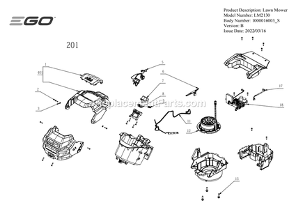 Page B Diagram and Parts List for LM2130 B Ego Lawn Mower