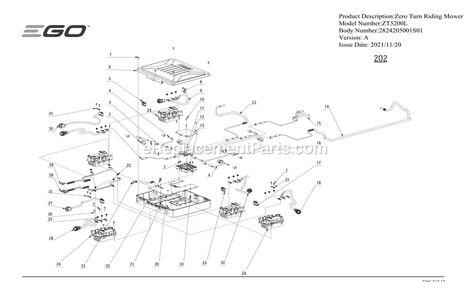 Page D Diagram and Parts List for ZT5200L A Ego Lawn Mower