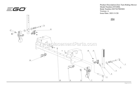 Page F Diagram and Parts List for ZT5200L A Ego Lawn Mower