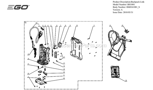 Page A Diagram and Parts List for BH1001 A Ego Leaf Blower / Vacuum