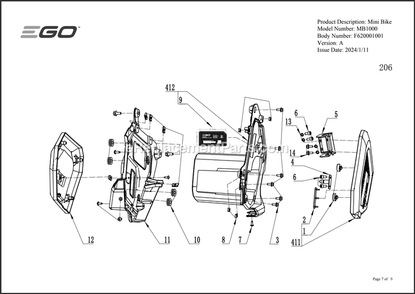 Page G Diagram and Parts List for MB1000 A Ego Lawn Tractor Accessories