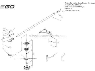 Page A Diagram and Parts List for STA1500 B Ego Lawn Tractor Accessories