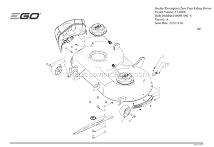 Page M Diagram and Parts List for ZT4200L A Ego Lawn Mower
