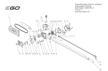 Page A Diagram and Parts List for PSX2500 A Ego Lawn Tractor Accessories