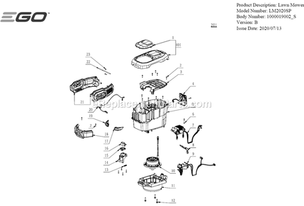 Page B Diagram and Parts List for LM2020SP B Ego Lawn Mower