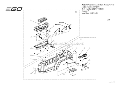 Page N Diagram and Parts List for ZT4200S A Ego Lawn Mower