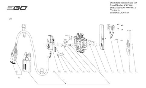 Page B Diagram and Parts List for CSX3000 A Ego Chainsaw