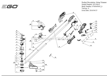 Page A Diagram and Parts List for ST1500-S A Ego Trimmer