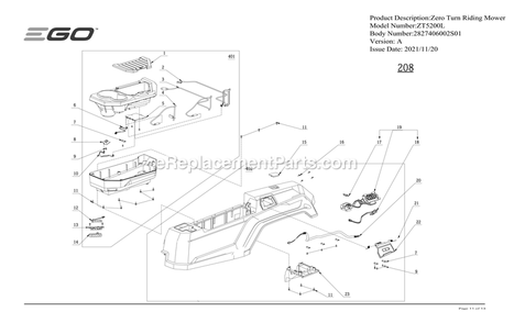 Page J Diagram and Parts List for ZT5200L A Ego Lawn Mower