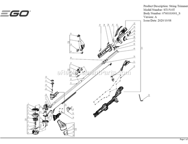 Part Location Diagram of 2827592002 Skil Handle Lever Set