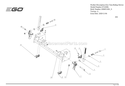 Page J Diagram and Parts List for ZT4200L A Ego Lawn Mower