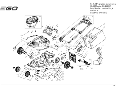 Page A Diagram and Parts List for LM2140SP A Ego Lawn Mower