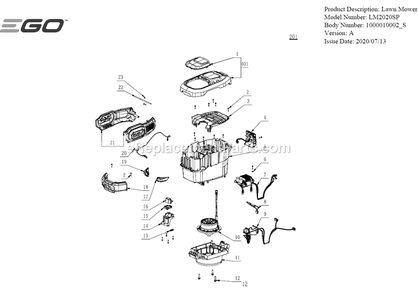 Page B Diagram and Parts List for LM2020SP A Ego Lawn Mower