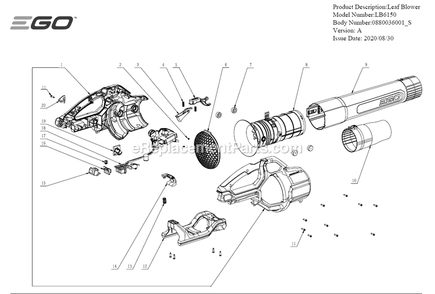 Page A Diagram and Parts List for LB6150 A Ego Leaf Blower / Vacuum