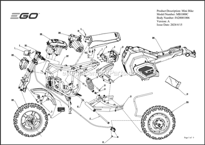 Page A Diagram and Parts List for MB1000C A Ego Lawn Tractor Accessories