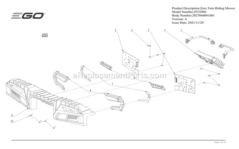 Page G Diagram and Parts List for ZT5200L A Ego Lawn Mower