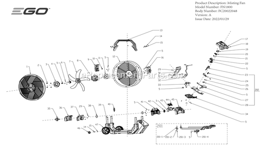 Page A Diagram and Parts List for FN1800 A Ego Lawn Tractor Accessories