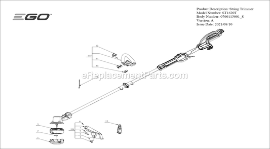 Page A Diagram and Parts List for ST1620T A Ego Trimmer