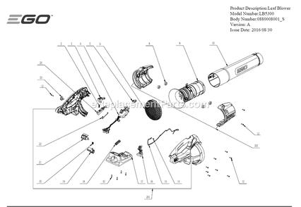 Page A Diagram and Parts List for LB5300 A Ego Leaf Blower / Vacuum