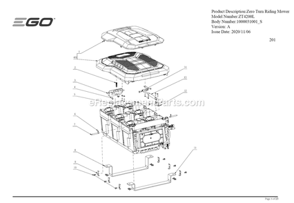Page G Diagram and Parts List for ZT4200L A Ego Lawn Mower